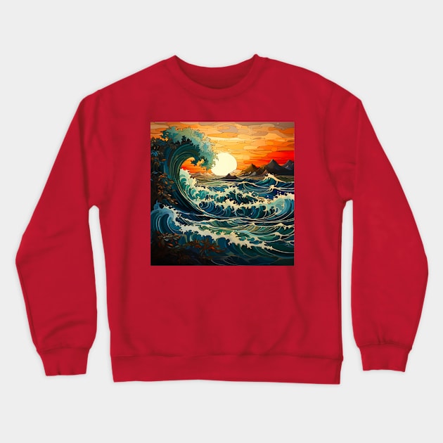 Waves ocean sunset 4 Crewneck Sweatshirt by Wolf Cove Creations